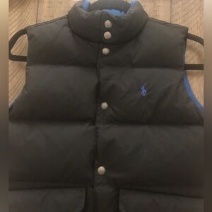 Ralph Lauren Polo Boys Black and Blue Down Puffer Vest M 10-12 Reversible